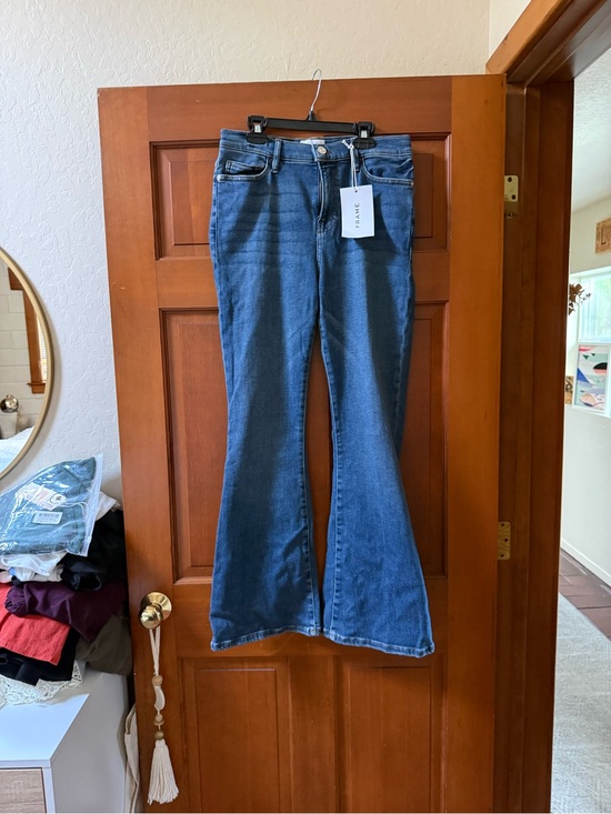 Frame Denim Denim - FRAME Le Pixie 29 Mid-Rise Dark Blue Flare Jeans